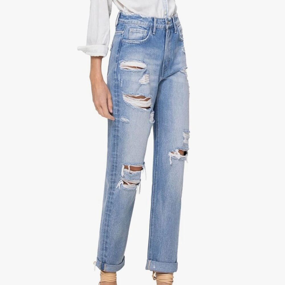 Flying Monkey Worn Blue Distressed Boyfriend Jeans - Picture 3 of 5